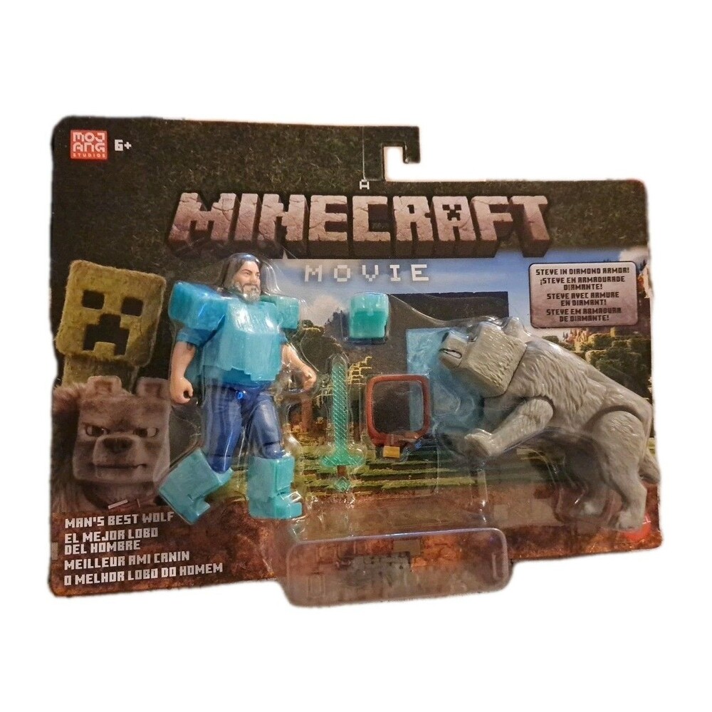 MAN'S BEST WOLF Figure 2 Pack Minecraft Movie DENNIS Diamond Armor Steve New